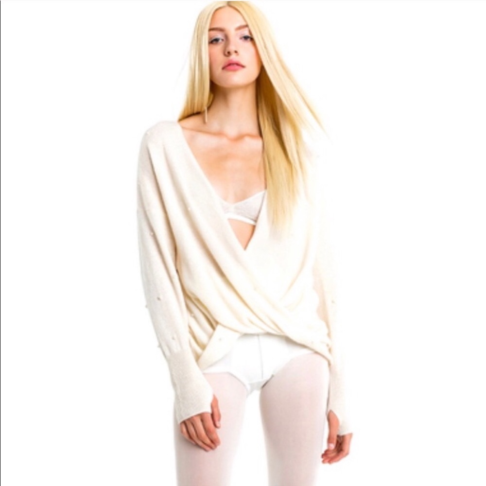 Wildfox Moulin pearl cashmere surplice sweater - Picture 3 of 8